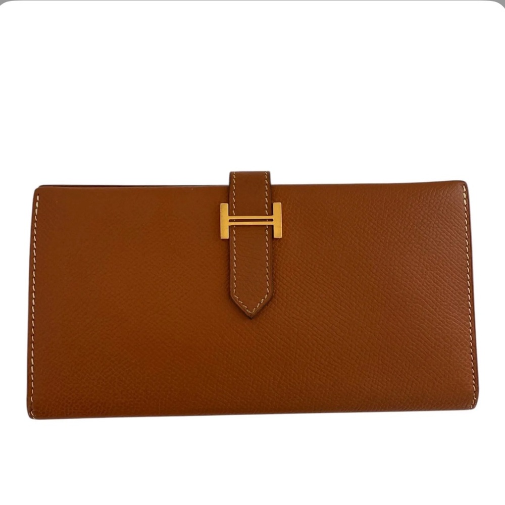 RARE Hermes Bearn Souffle Epsom Long Wallet Gold Leather Gold Hardware